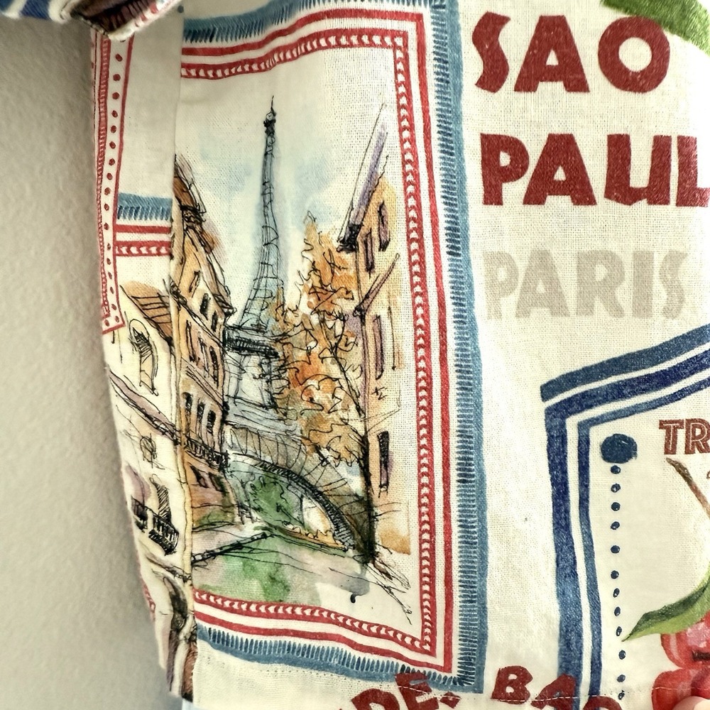 Rachel Zoe Linen Print Top Womens Small Coastal Colorful Paris Travel Vacation - Picture 5 of 11